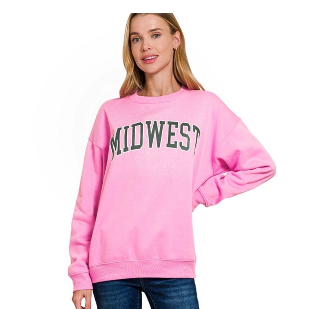 #OT-4300MW MIDWEST" PRINTED FLEECE ROUND NECK SWEATSHIRTS Bright Mauve
